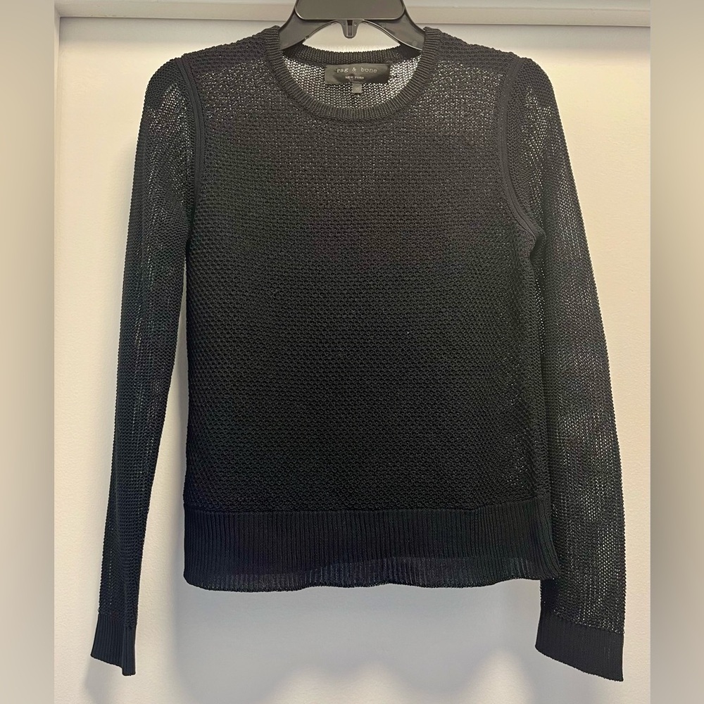 LIKE NEW! RAG & BONE Women's Open Knit Crewneck Sweater - color BLK sz XS
